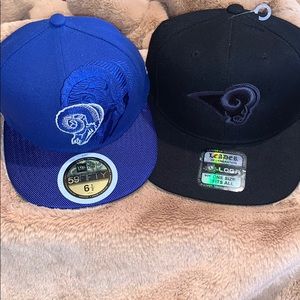2 Los Angeles Rams Hats- Fitted and SnapBack Royal blue and Black